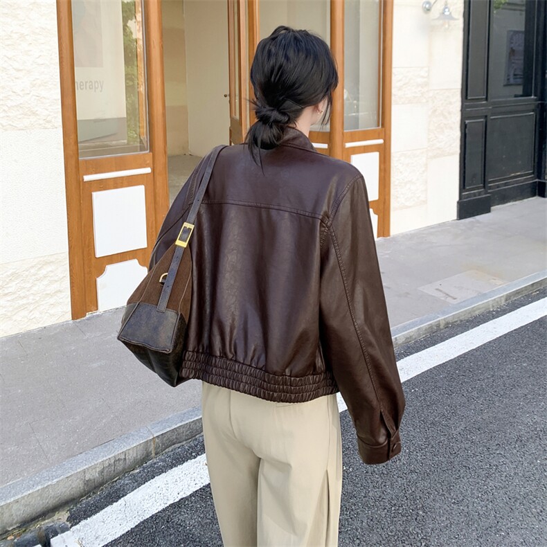 有货棕红色皮衣短外套5214P155K228,女装短外套,2C176