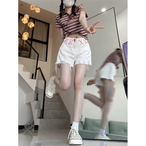 7447-P33夏季牛仔裤短裤女宽松不规则毛边高腰显瘦热裤潮修身