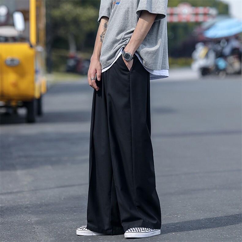 时髦慵懒风宽松阔腿西裤男春夏纯色休闲百搭西装长裤子D510/P60，男装西裤，星座206（原A221）