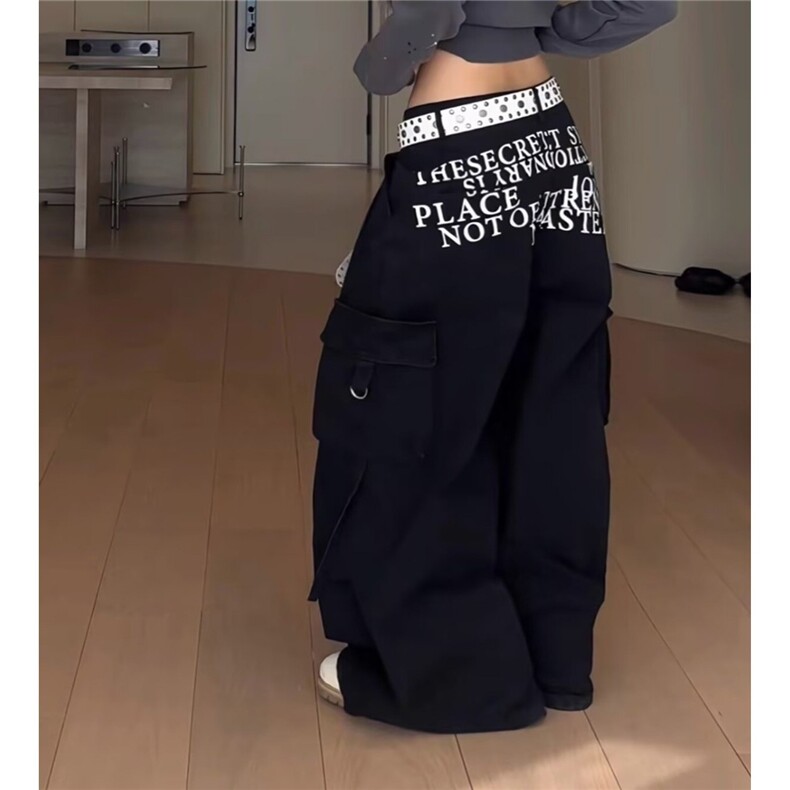 美式复古辣妹休闲裤女2025秋季新款宽松显瘦百搭直筒阔腿运动裤潮,女装休闲裤,星座506A