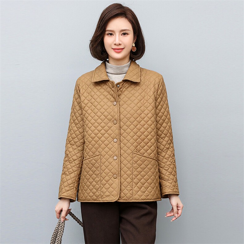 时尚菱形格轻薄棉衣女款显瘦保暖外套,女装棉衣/棉服,鑫鑫格