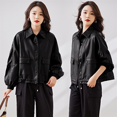 皮衣外套女2023新款短款春秋港风复古宽松pu机车小皮夹克款，女装皮衣，江南女神
