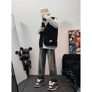 美式ins高街hiphop重工艺水洗毛边牛仔裤货号K712P65图片