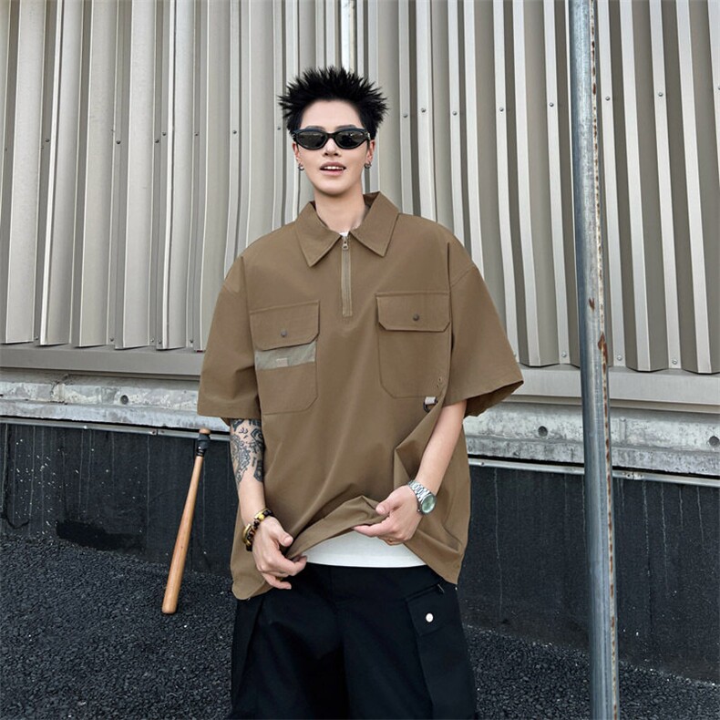 2025夏季半拉领短袖口袋工装POLO衫PL59，男装Polo衫，星座1108