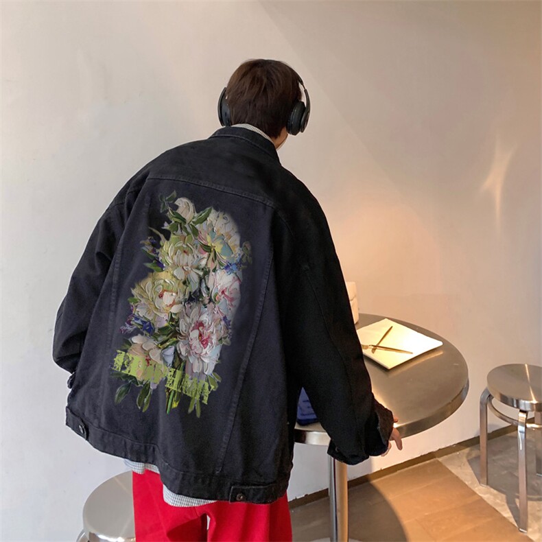 男装牛仔外套2026秋季油画花朵印花男生翻领夹克XZ514-2-N93-P88,男装工装外套,星座514-2(原B239)