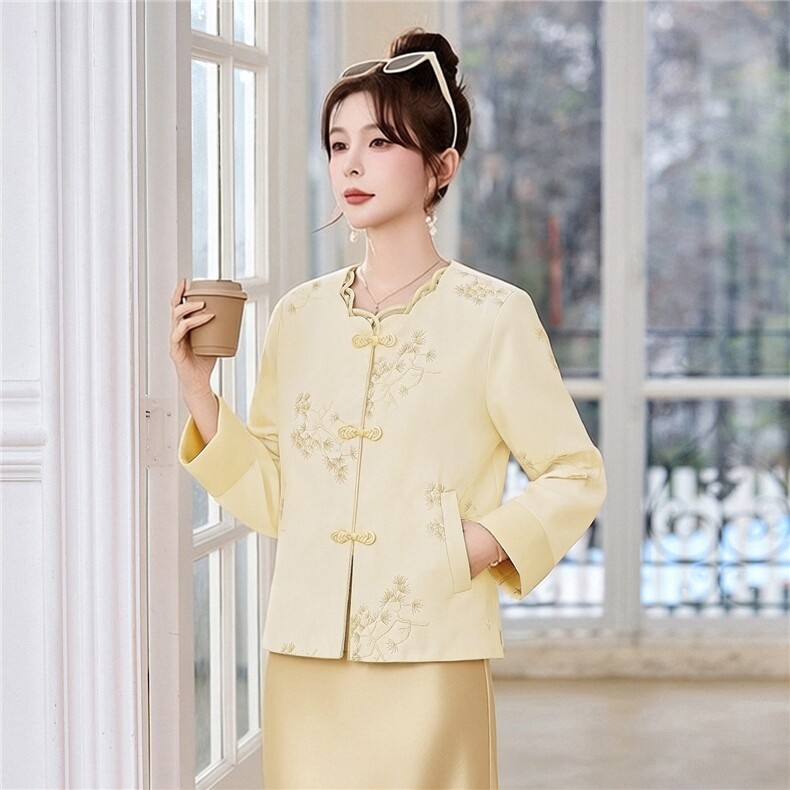 新中式G风外套女2026春季新款复古刺绣提花设计感时尚气质外套,女装短外套,时尚俏佳人