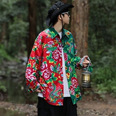 PC203秋装休闲东北大花拼接长袖衬衫外套男女宽松寸衣汉服演出服，男装衬衫，星座115A(原星座507）