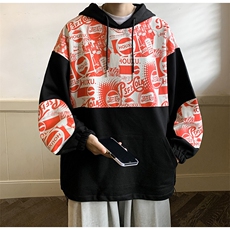 特P50高品质纯棉2026春秋冬拼接复古连帽卫衣男潮流上衣XW221，男装卫衣，电商B370