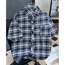 时尚美式复古格子衬衫男潮牌高街短袖衬衣少年百搭外套C123，男装T恤，星座1116A（原606A-3）