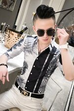 20春夏新款社会男潮流衬衫个性修身中袖夜店男衬衣A068-D830-P55，男装衬衫，星座419（原A233）