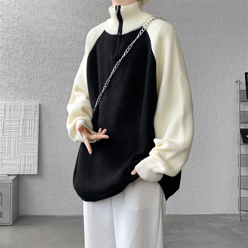 8XL-M半拉链立领毛衣外套男针织衫慵懒拼接插肩袖线衣MY19001P78,男装针织衫/毛衣,电商B312