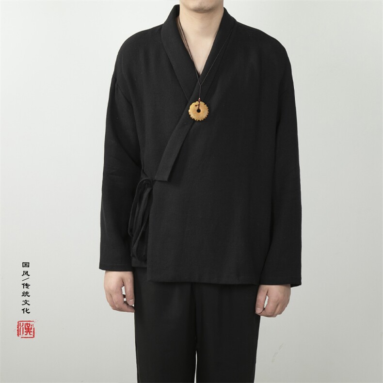 2025秋冬新款风男装棉麻男士汉服改良男装道袍外套C066P80,男装民族服装,钱塘802