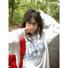 网图有货美式高街断开字刺绣长袖T恤男女宽松纯棉上衣A935-P35，男装T恤，星座1505