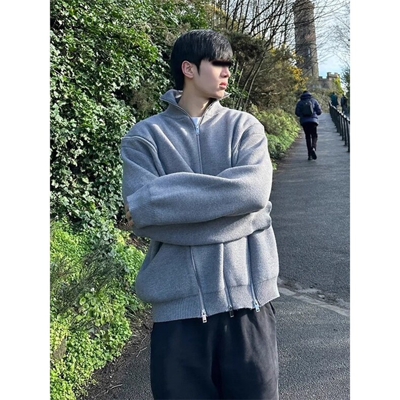 秋冬小众拉链设计毛衣外套男宽松休闲重磅立领针织衫MY9226P63,男装针织衫/毛衣,星座1013-5