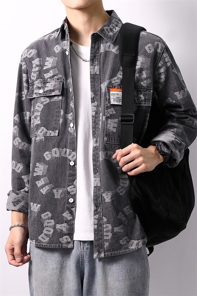 秋季流行男牛仔衬衣宽松休闲长袖衬衫外套XZ310B-3-CY959-P60,男装衬衫,星座310B-3