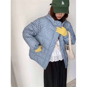 A557-P90 格纹连帽棉服秋冬面包服格子棉衣短款外套图片