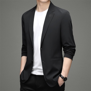 春秋季新款男士纯色西装外套商务休闲中年男装宽松免烫西服上衣服图片