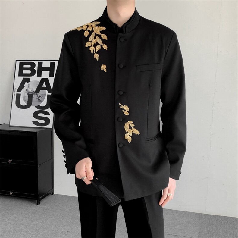 春装新中式立领重工手工穿珠中山装男装改良休闲夹克西服外套潮,男装夹克,星座909