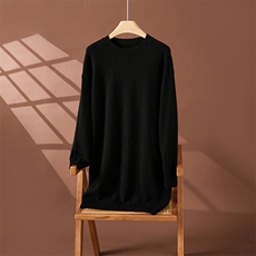 圆领中长款山羊绒衫女针织连衣裙纯色简约慵懒风毛衣百搭羊毛裙，女装连衣裙，朵沐纯羊绒