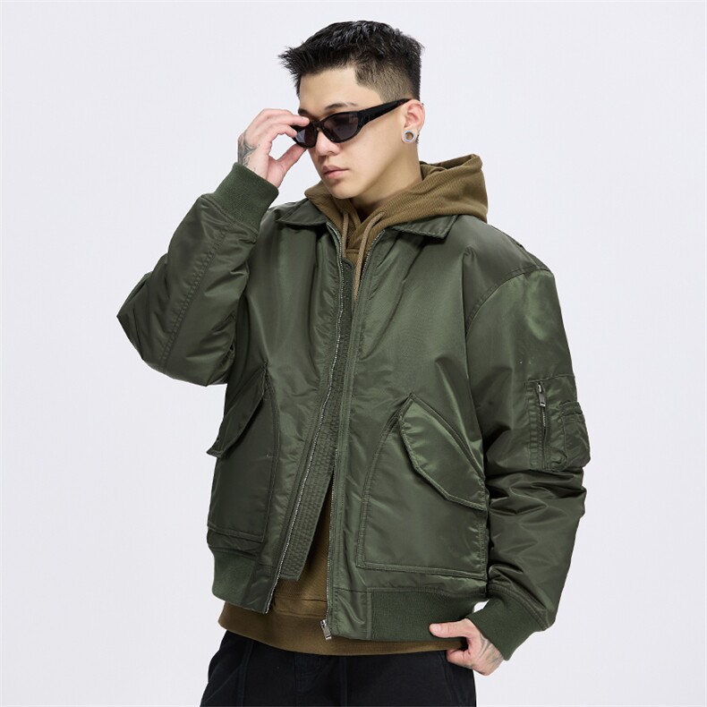 新款秋冬季潮牌宽松飞行员加厚夹克外套男A436-980-P105148，男装夹克，电商A436