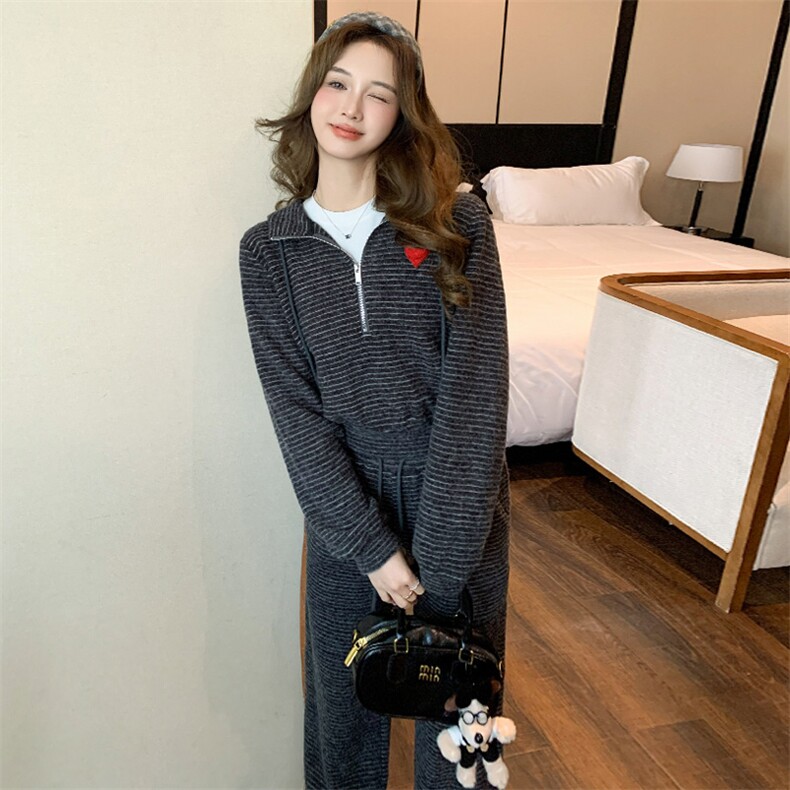 网春季新款女连帽拉链开衫卫衣直筒裤两件套,女装套装/套裙,江南