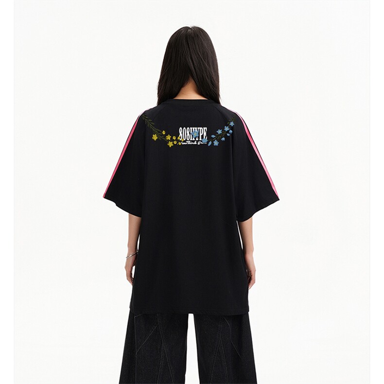 抖音得物高品质二开240克宽松纯棉美式潮牌三条杠织带短袖T恤图片