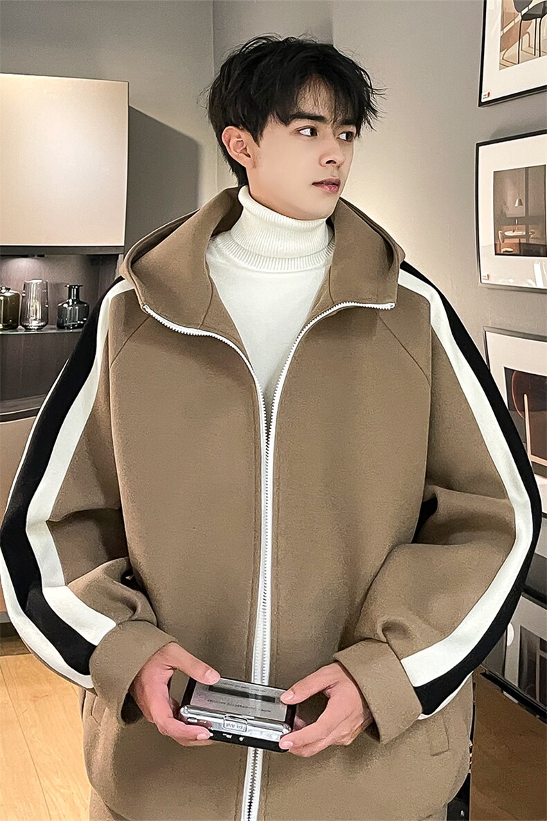 男装呢料夹克23秋冬新款毛呢大衣男生连帽外套XZ514-2-F595-P125,男装夹克,星座514-2(原B239)