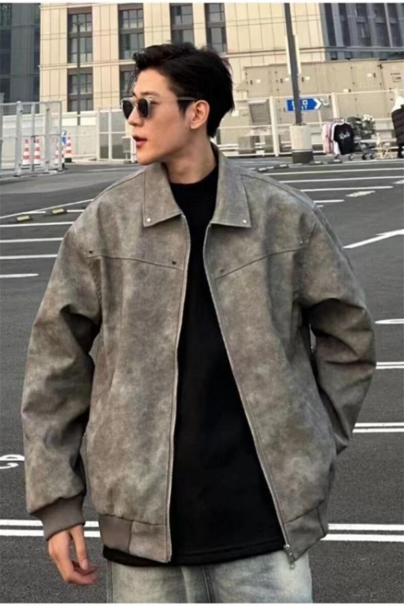 网图春季抖音得物品质扎染PU皮衣雾面皮夹克外套男6152-TP43,男装夹克,星座207