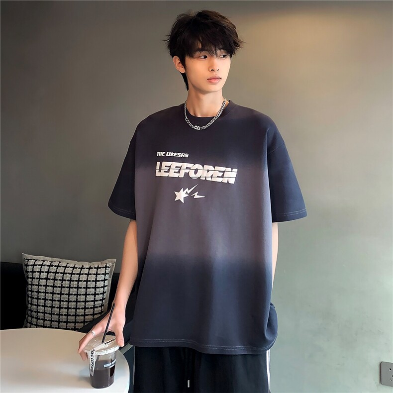 2026夏季新品男女同款痞帅高街发泡设计渐变短袖T恤T26-P38,男装T恤,电商C307