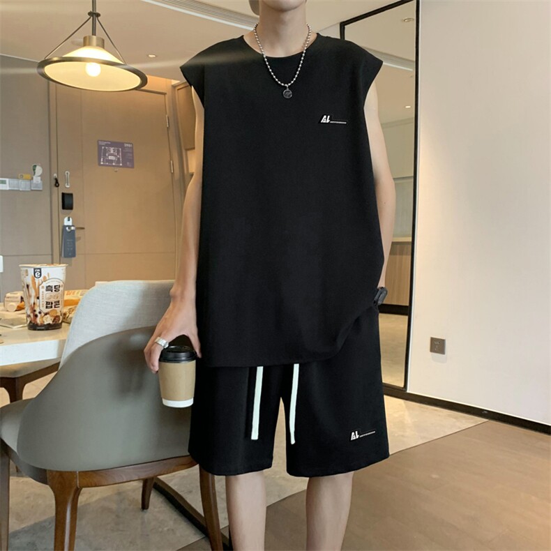 夏季冰丝无袖套装超薄舒适百搭抗皱透气速干TZ81-特批68,男装休闲套装,星座718