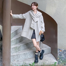 韩版设计感披肩双面羊绒大衣女2025年秋冬季新款显瘦加厚毛呢外套，女装双面呢大衣，半夏