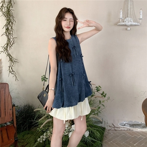 休闲显瘦套装女2025夏季新款法式甜美蝴蝶结背心花苞裙减龄两件套图片