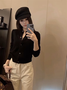 小香风气质短款针织开衫女春秋宽松显瘦圆领毛衣外套羊毛外搭图片
