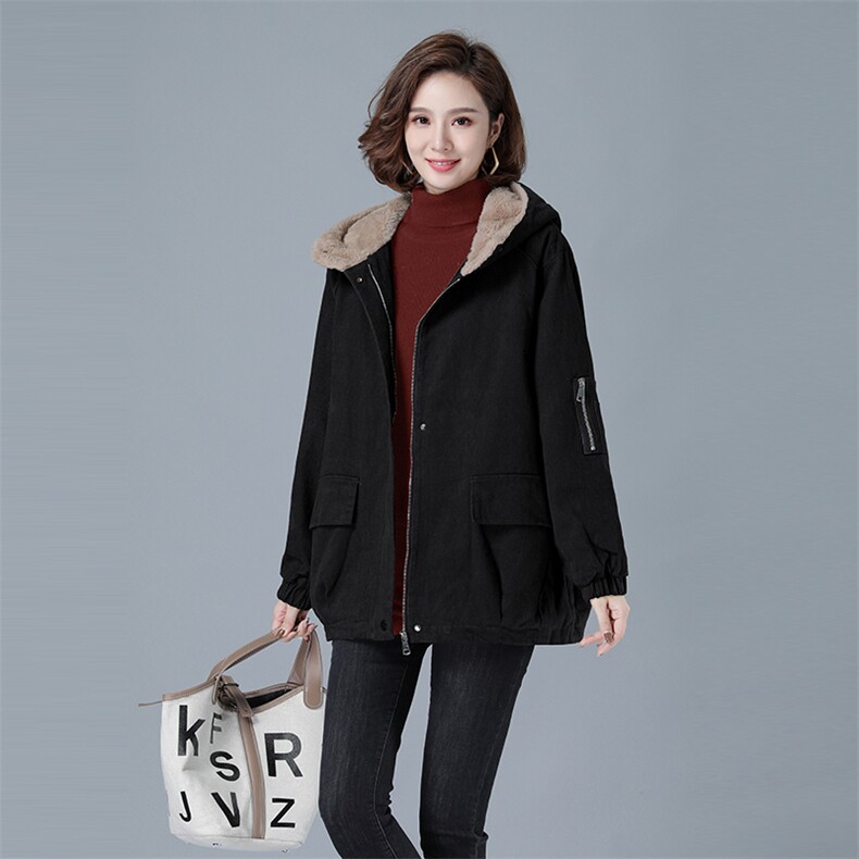 加绒加厚派克服女冬季2025新款宽松休闲连帽棉衣中年妈妈棉袄外套，女装棉衣/棉服，秋牧寒烟