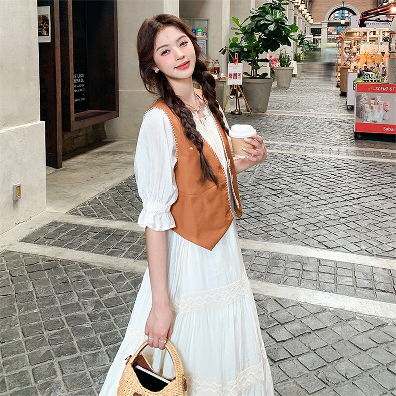 法式马甲流苏连衣裙两件套女2025夏季新款温柔风绝美别致长裙套装,女装连衣裙,浙宝305
