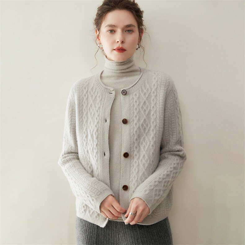 2025年秋季新款百搭女士圆领开衫，女装羊绒衫，纳丰羊绒