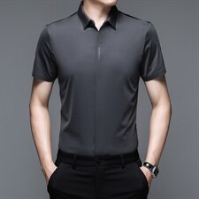 2023夏季新款免烫短袖衬衫中年男士纯色经典商务休闲正装衬衣男装，男装衬衫，电商B212（原钱塘6029）