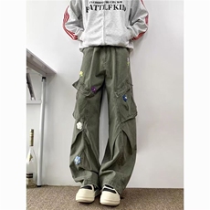 美式高街花朵刺绣重工水洗宽松直筒裤子男女情侣宽松牛仔裤NG126，男装牛仔裤，星座1116A（原606A-3）