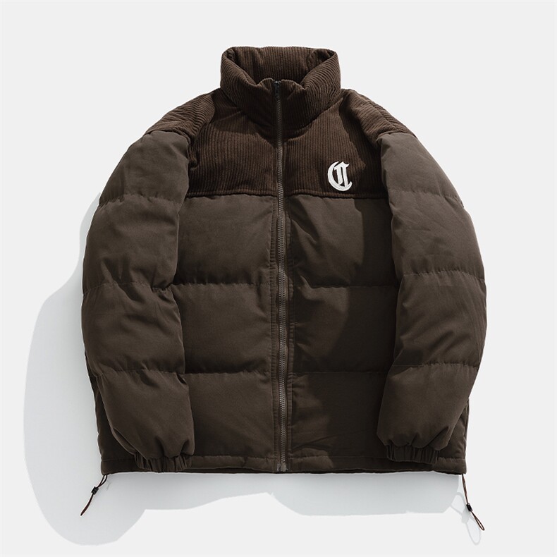 日系平铺灯芯绒拼接刺绣加厚面包服潮牌立领棉衣J5043-P110控178,男装棉衣,电商A362