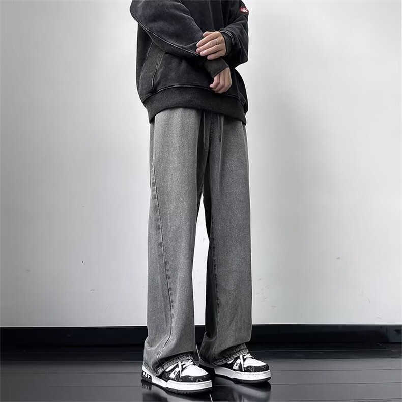 美式高街水洗直筒牛仔裤休闲百搭宽松纯色牛仔长裤男女同款潮牌,男装牛仔裤,星座1013