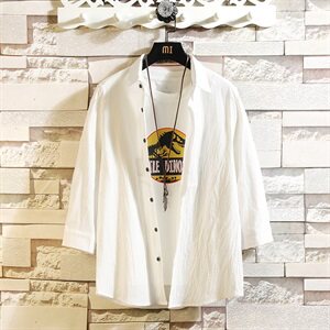 100%棉 2021夏装新款七分袖衬衫男7分短袖衬衣中袖寸衫 CS003-P40图片