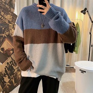 毛衣男宽松圆领韩版潮流ins港风撞色外套秋冬百搭针织衫MY622-p30，男装针织衫/毛衣，星座1008-2