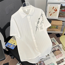 2024夏季新款潮牌港风休闲上衣冰丝短袖衬衫男现货W8137-P30，男装衬衫，星座512-4