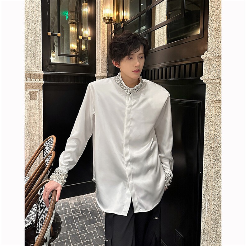 现货！25春季男士重工珠片刺绣设计感垫肩醋酸衬衫CS126-P118,男装衬衫,电商B288