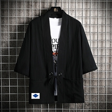 HF59061-P40风汉服男开衫外套七分袖道袍网格挂拍，男装民族服装，电商A040A