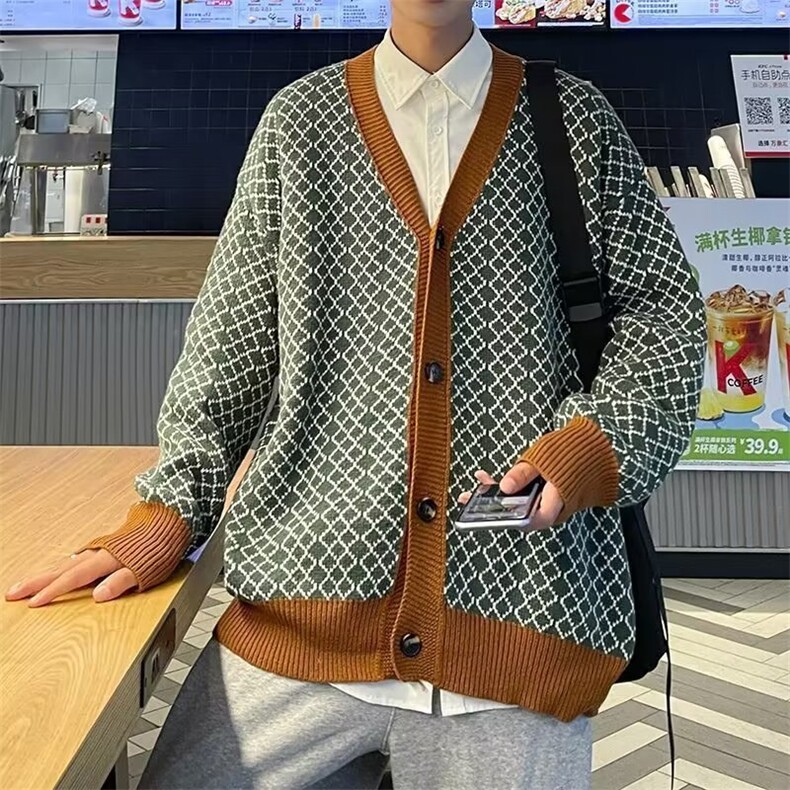 美式街头设计感圆领毛衣男慵懒风休闲针织衫M5514P46图片