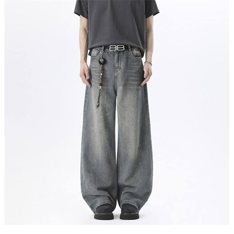 xz905-Z032#P65美式高街宽松阔腿牛仔裤，男装牛仔裤，星座905