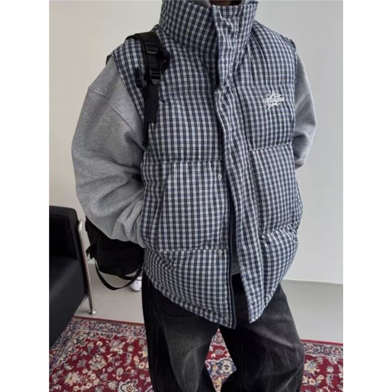 网图氛围感格纹棉服马甲棉衣背心外套W1778/特P58,男装背心/马甲,电商B350