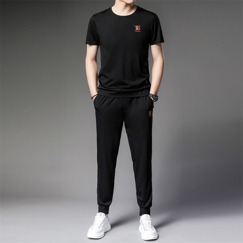 短袖t恤套装夏季两件套男士新款圆领半袖商务休闲服纯色男装服饰，男装休闲套装，电商B212（原钱塘6029）