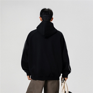 重磅420克boxy短款条纹连帽卫衣液态棉爽滑不变形外套男D9886-P58图片